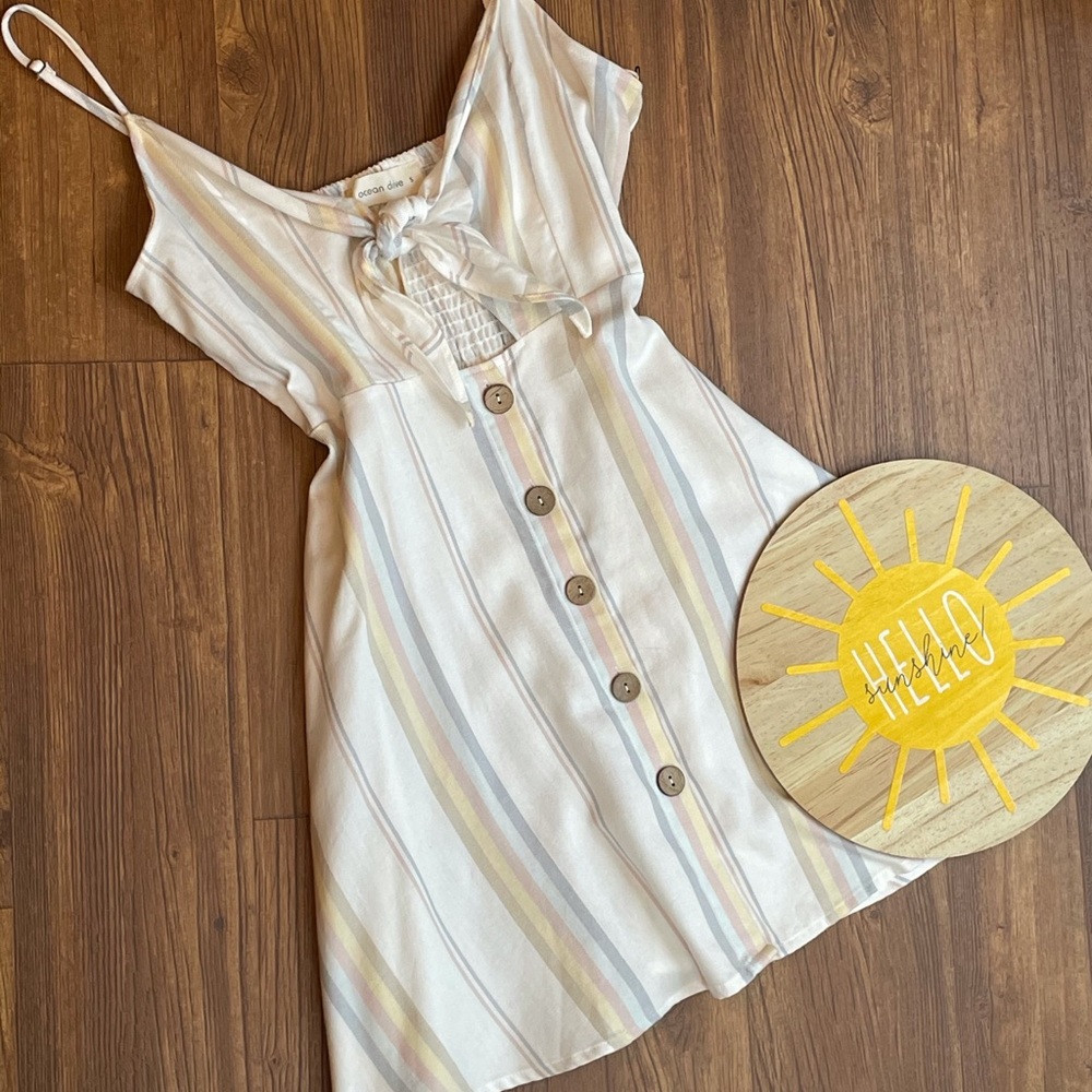 NWT white striped tie front dress